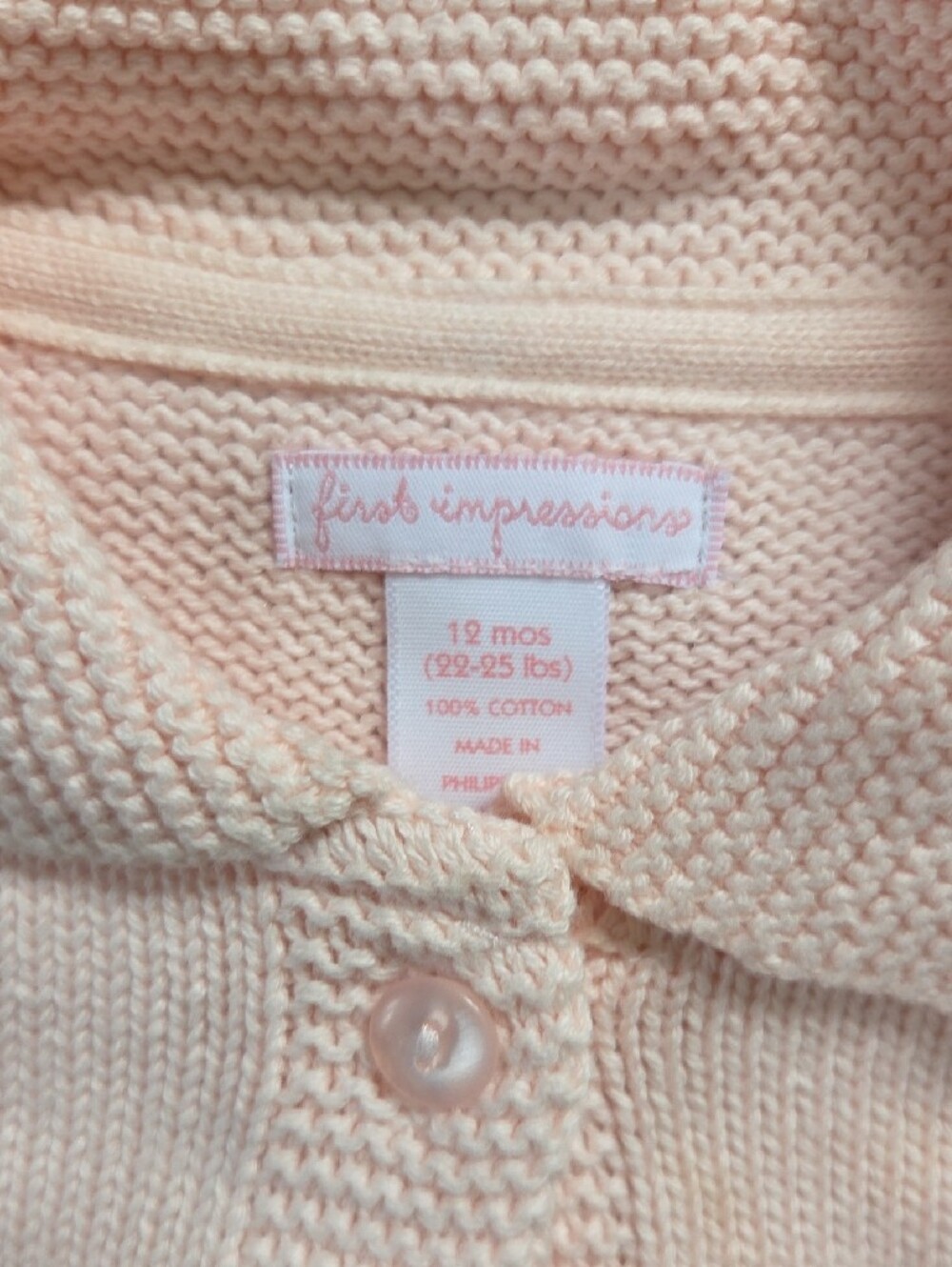 First Impressions Light Pink Knit Button-Up Cardigan Size 12 Months - Picture 4 of 5